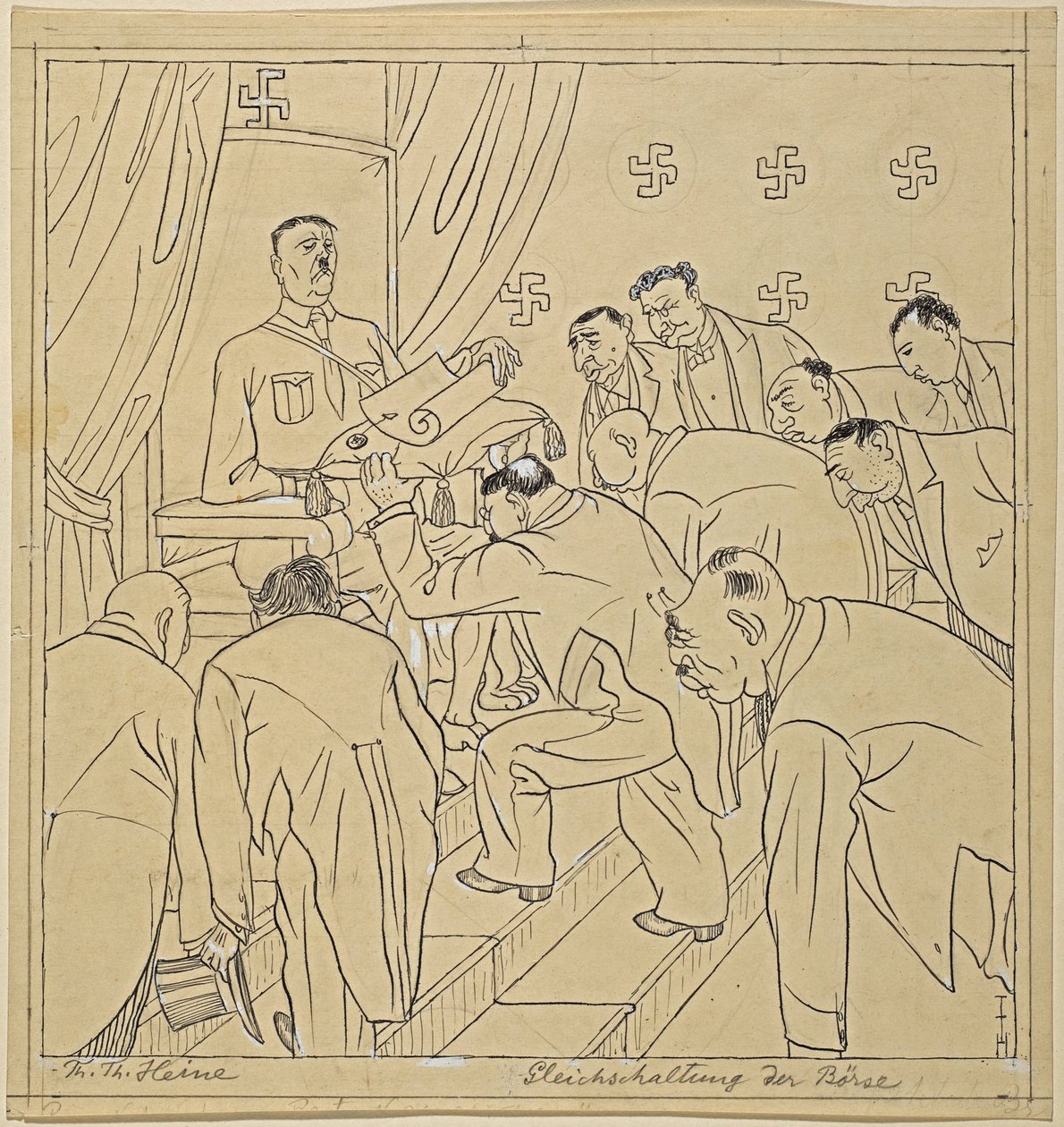 pörssin yhdenmukaistaminen; Simplicissimus XXXV/36, 1930 tekijältä Thomas Theodor Heine