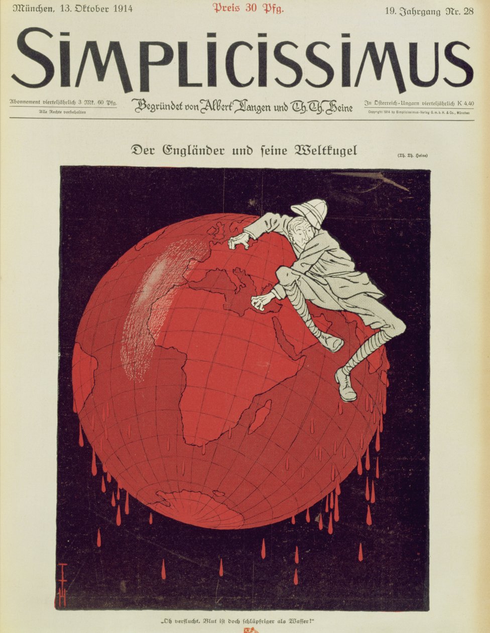 The Englishman and his World Ball, saksalaisen Simplicissimus-lehden etukansi tekijältä Thomas Theodor Heine