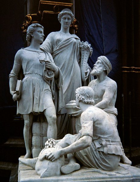 Kauppa, Albert Memorialin veistosryhmä, valmistunut 1876 (graniitti) tekijältä Thomas Thornycroft