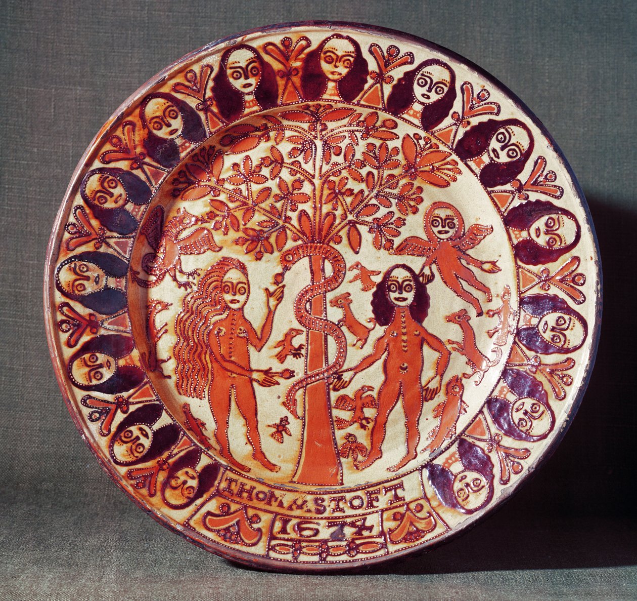 Adam and Eve astiaastia, North Staffordshire, 1674 tekijältä Thomas Toft