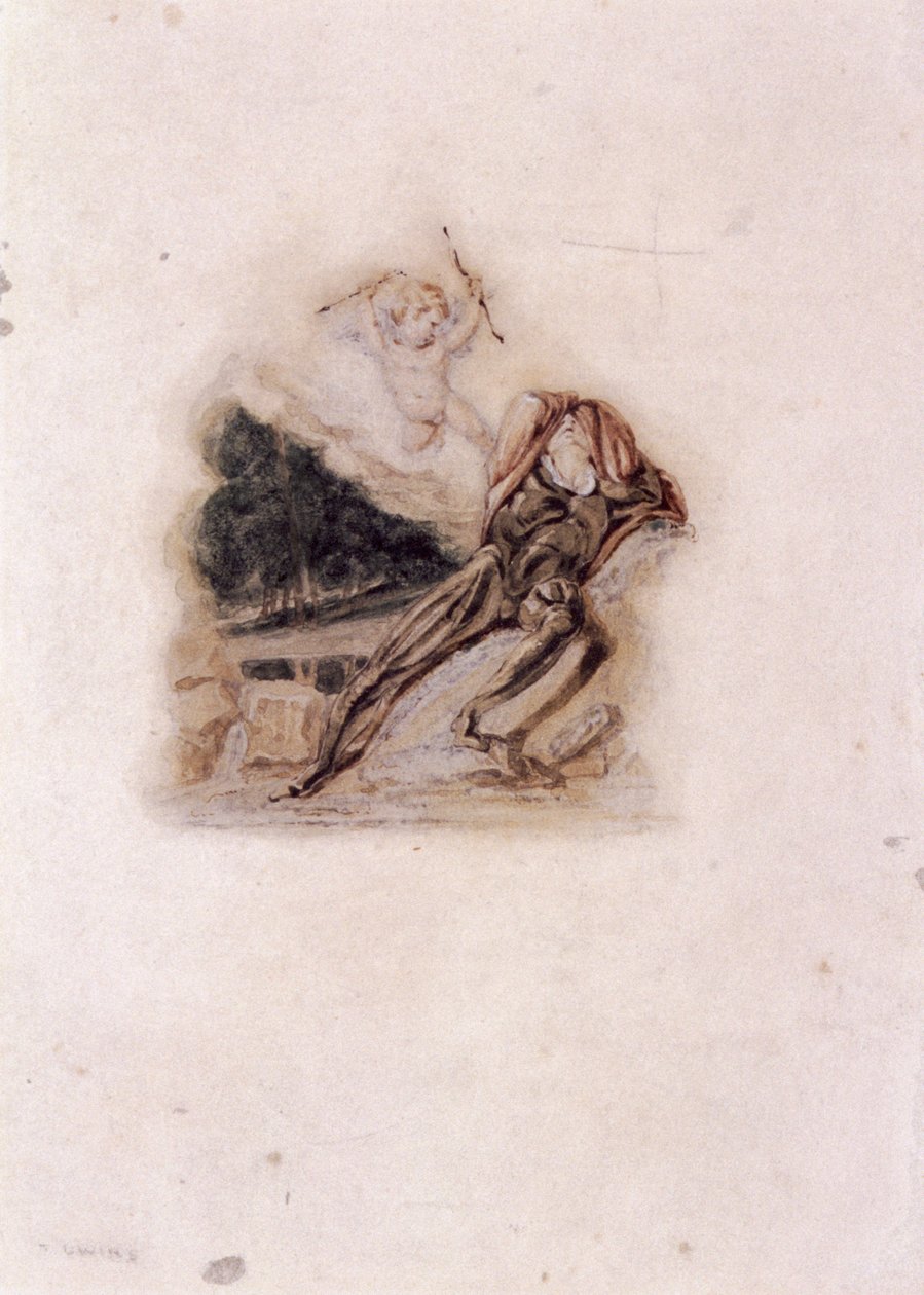 "Amor ja rakastaja valittaa rakkaansa kuolemaa", c1802-c1857. tekijältä Thomas Uwins