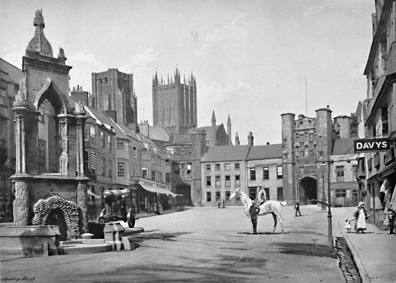 "Market Place and Cathedral Towers, Wells", c1896 tekijältä Thomas W Phillips