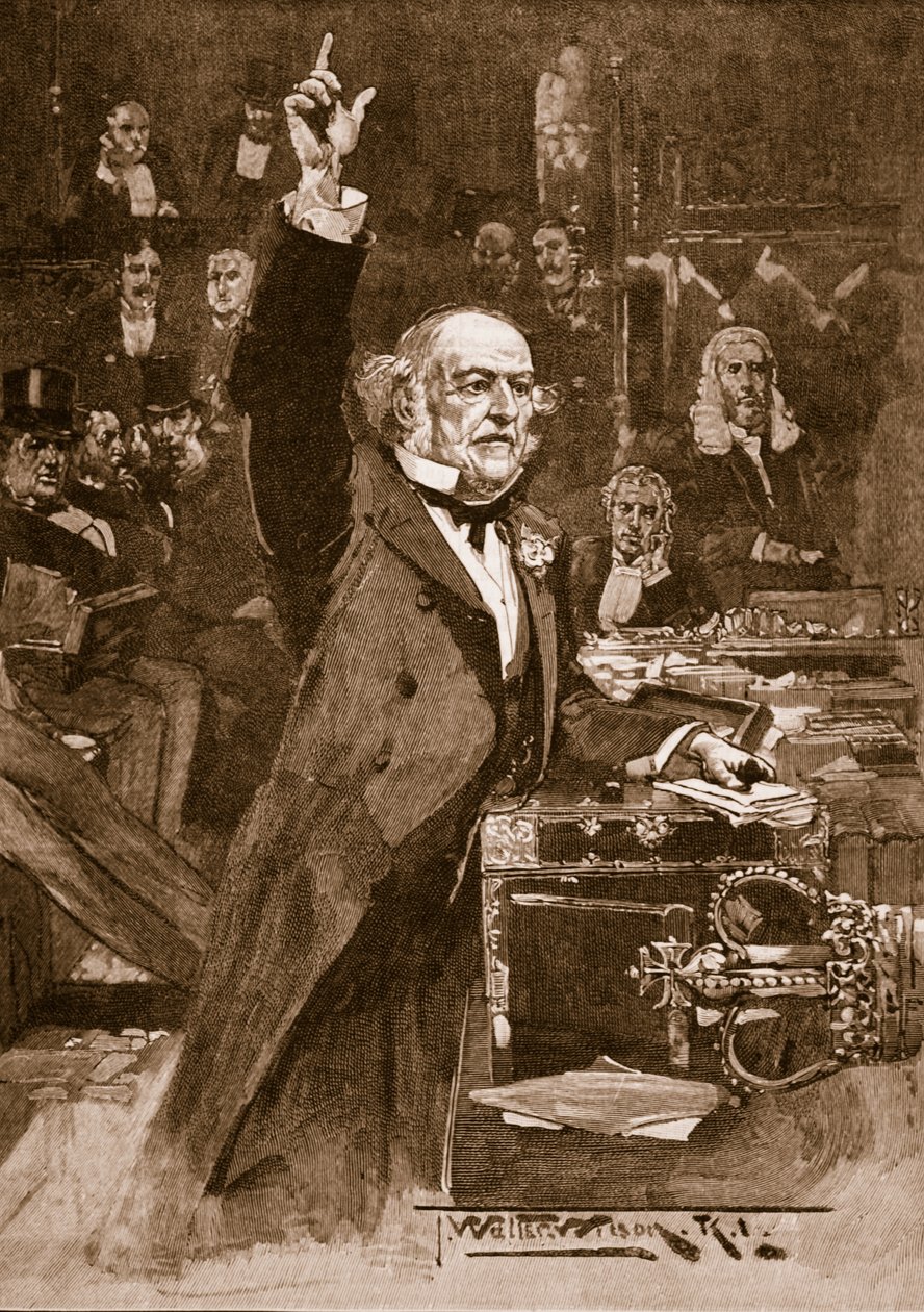 Home Rule Billin esittely: Mr. Gladstone esittelee esityksensä, 1886, kuvitus julkaisusta "Cassell