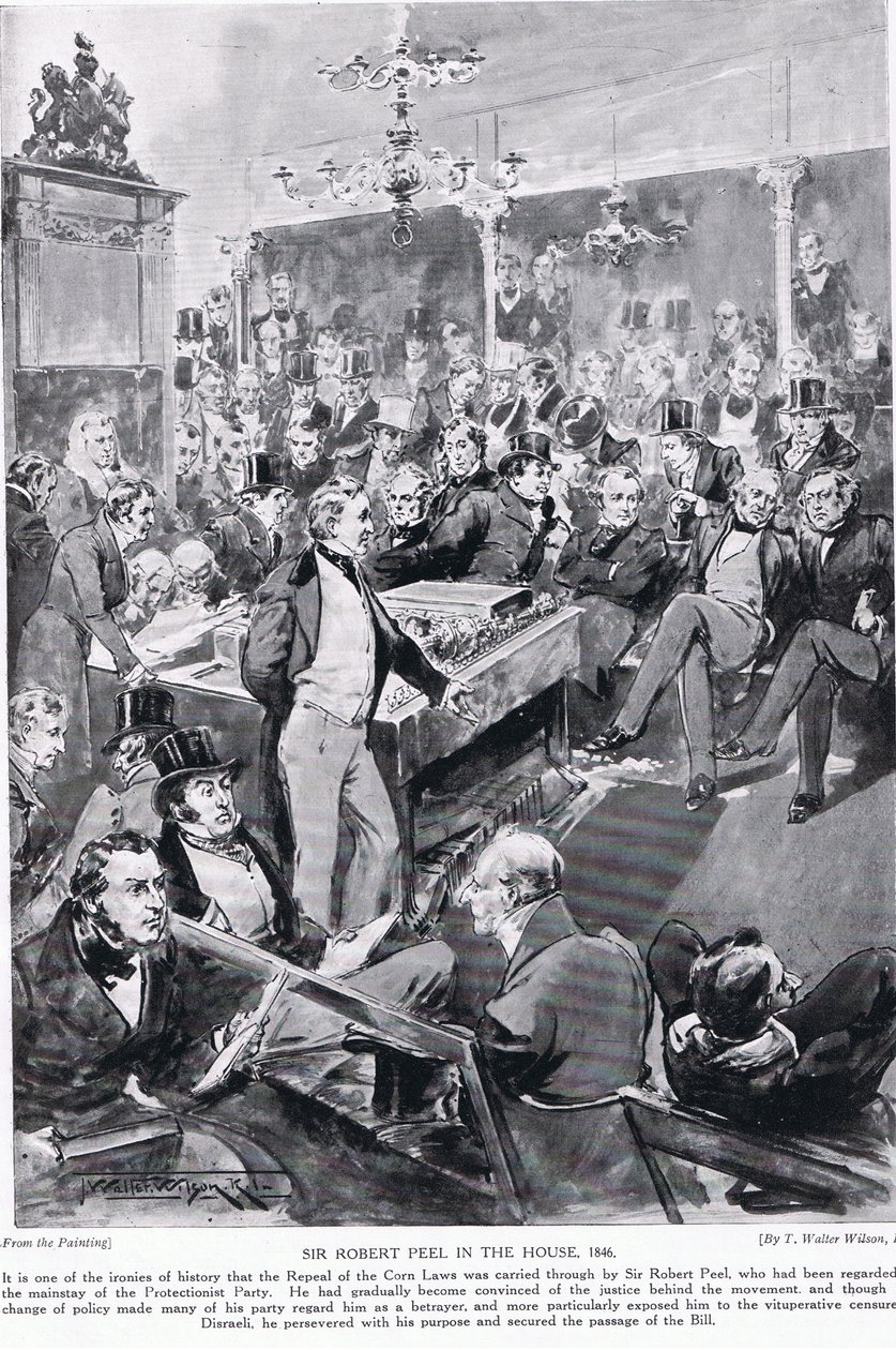 Sir Robert Peel talossa, 1846, kuvitus "Hutchinsonin tarinasta brittiläisestä kansasta", n. 1923 tekijältä Thomas Walter Wilson