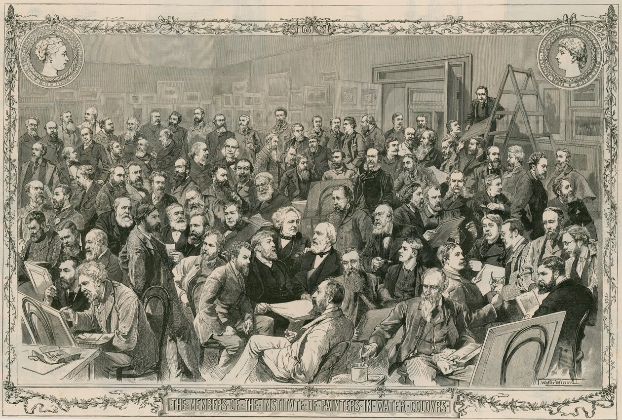 Vesivärimaalareiden instituutin jäsenet (kaiverrus) (kaiverrus) tekijältä Thomas Walter Wilson