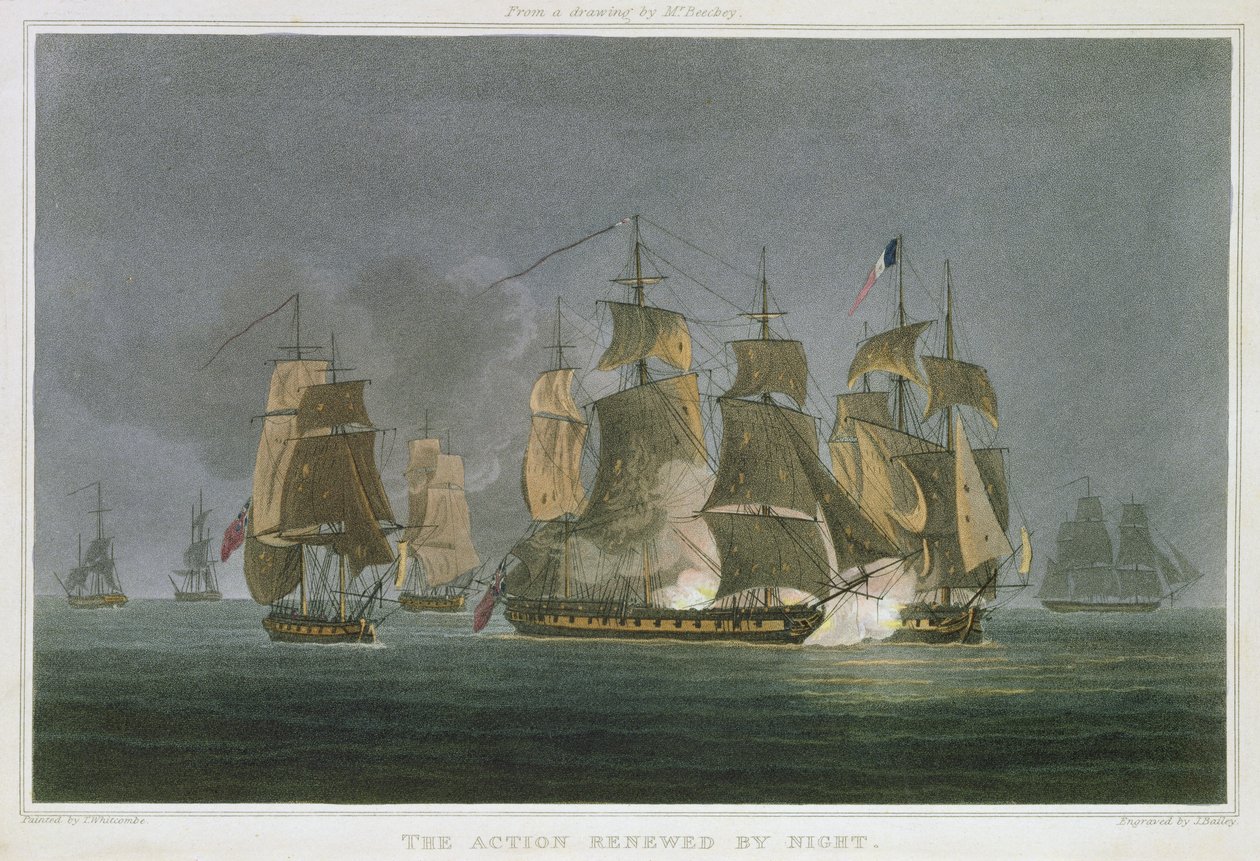The Action Renewed by Night, Madagaskarin edustalla, 20. toukokuuta 1811, kaivertanut J. Bailey J. Ralfen teokseen "The Naval Chronology of Great Britain", julkaistu 1820 tekijältä Thomas Whitcombe