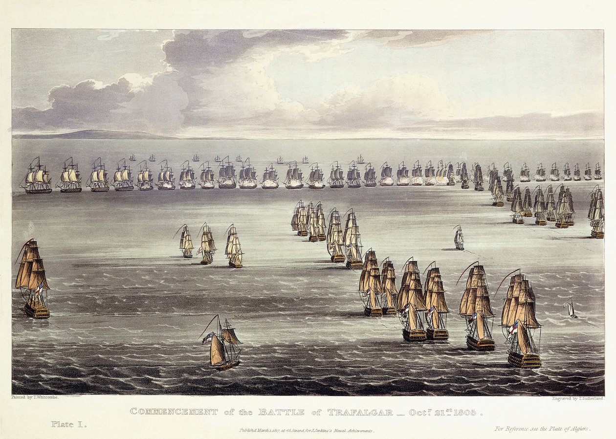 Trafalgarin taistelun alkaminen, 21. lokakuuta 1805, 1817 tekijältä Thomas Whitcombe