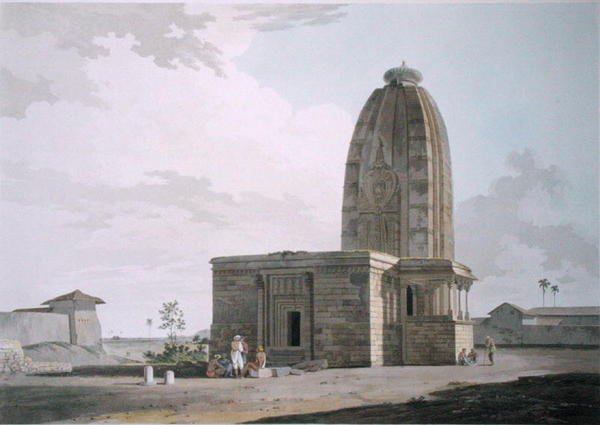 Hindoo Temple at Deo, Bahar, levy XXIII julkaisusta Oriental Scenery, julkaistu 1800 (värillinen akvatinta) tekijältä Thomas und William Daniell