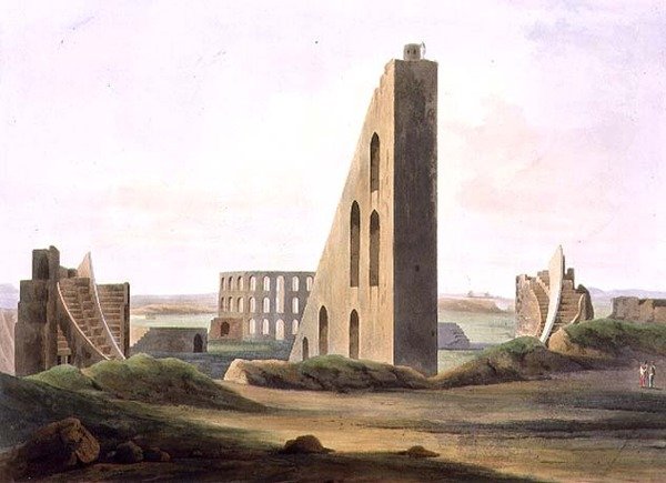 Observatorio Delhissä, levy XX osasta 3 "Oriental Scenery", pub. 1808 (akvatinta) tekijältä Thomas und William Daniell
