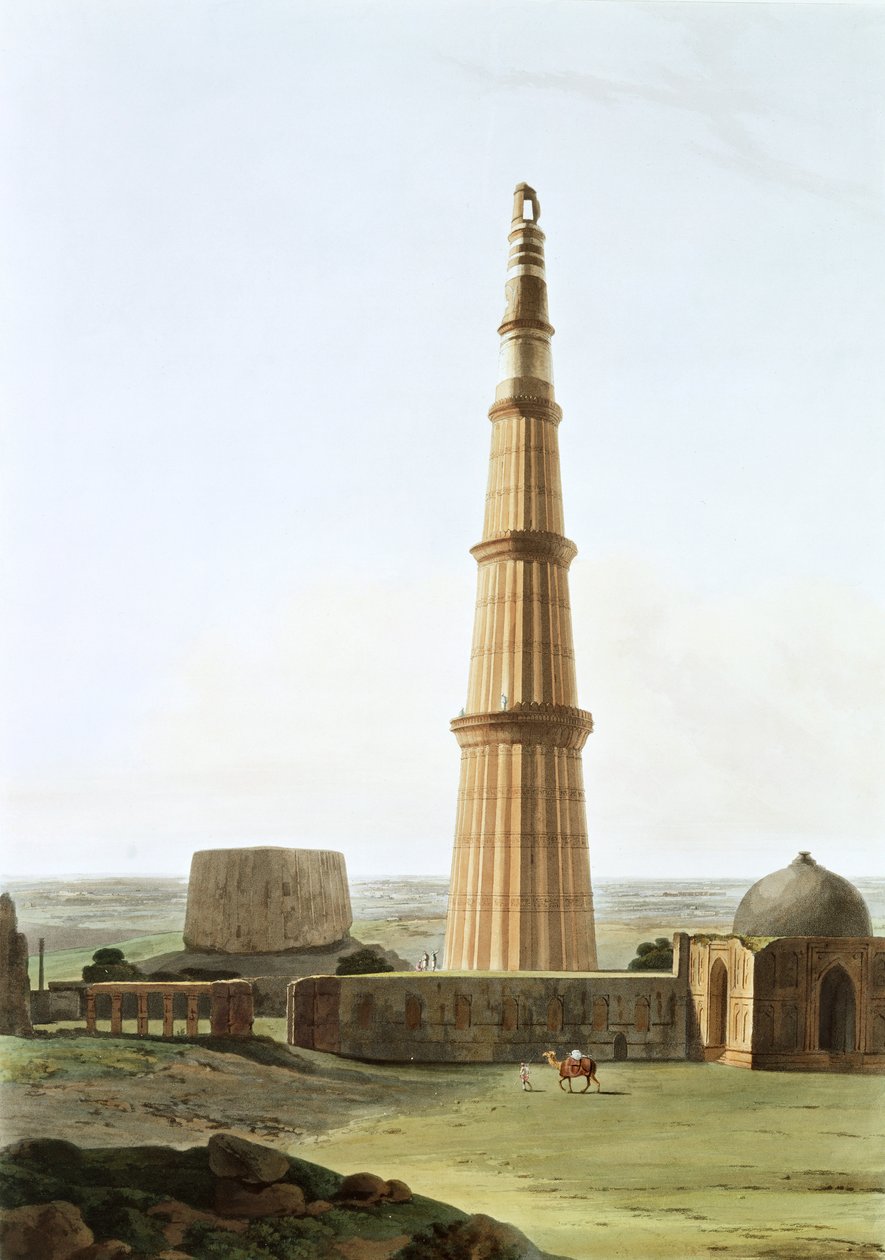 Qutb Minar lähellä Delhiä tekijältä Thomas und William Daniell