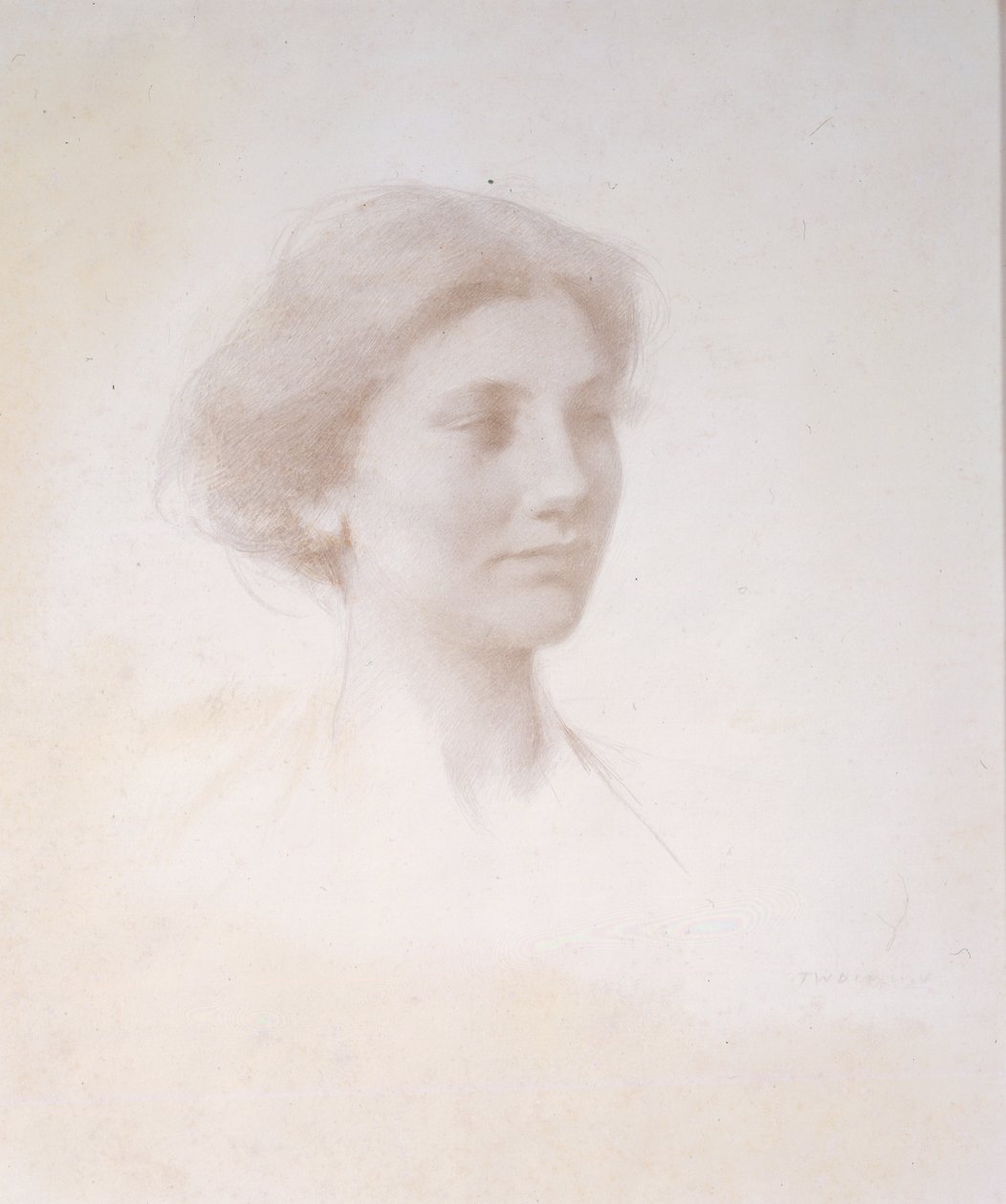 Tytön pää, n. 1909 (hopeakärki valkoisella mattotaululla) tekijältä Thomas Wilmer Dewing