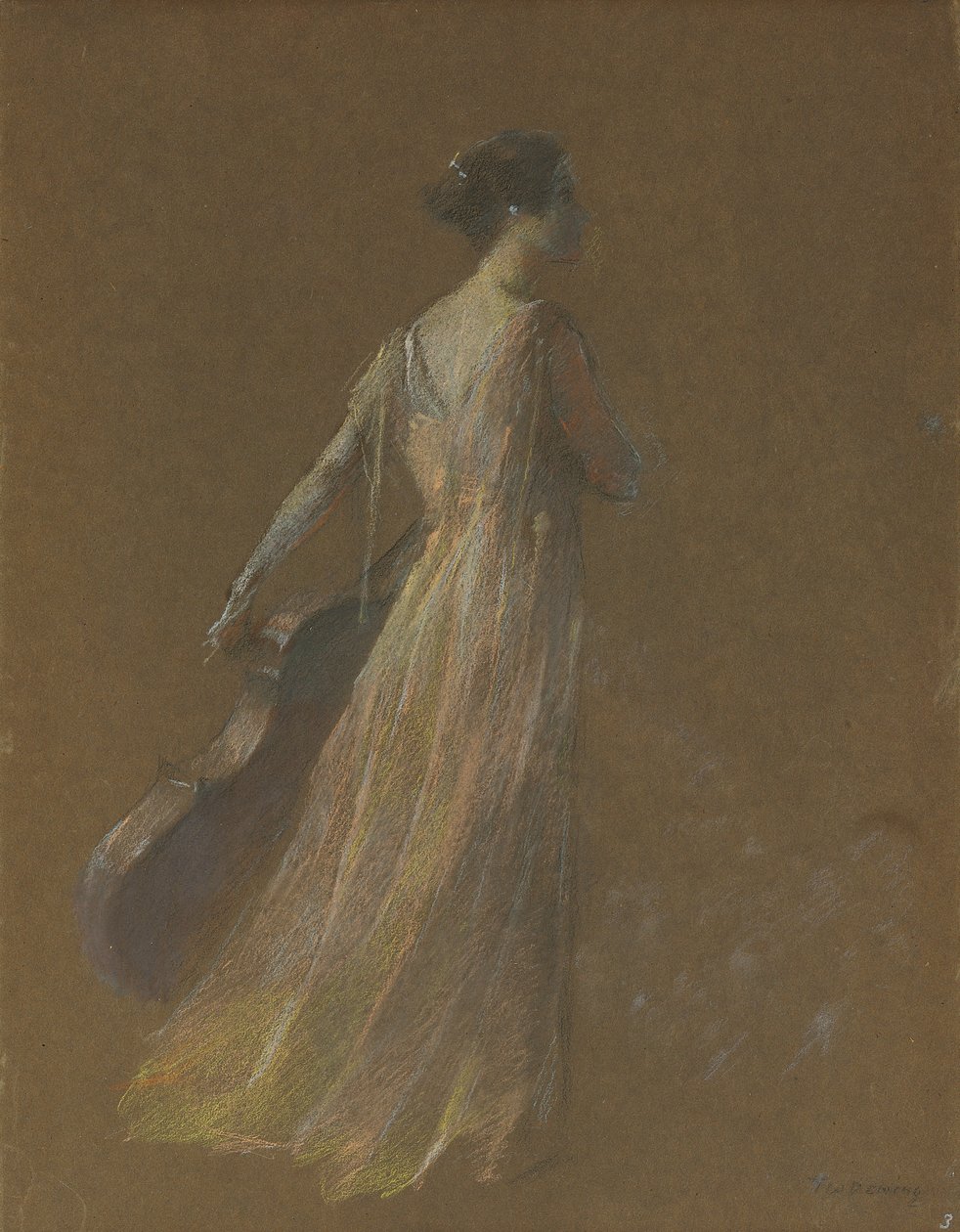 Lady seisoo kädessään selloa (pastelli paperille) tekijältä Thomas Wilmer Dewing