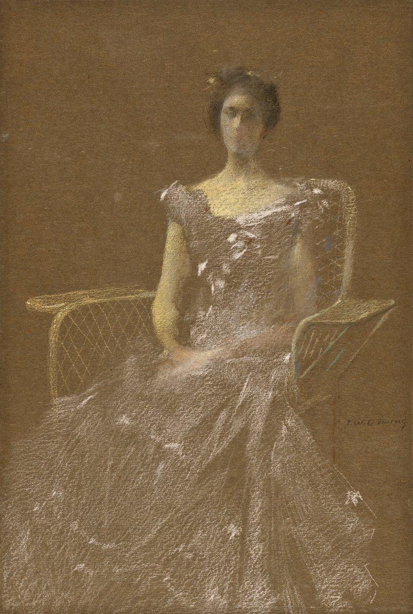 Nainen rottinkinojatuolissa tekijältä Thomas Wilmer Dewing
