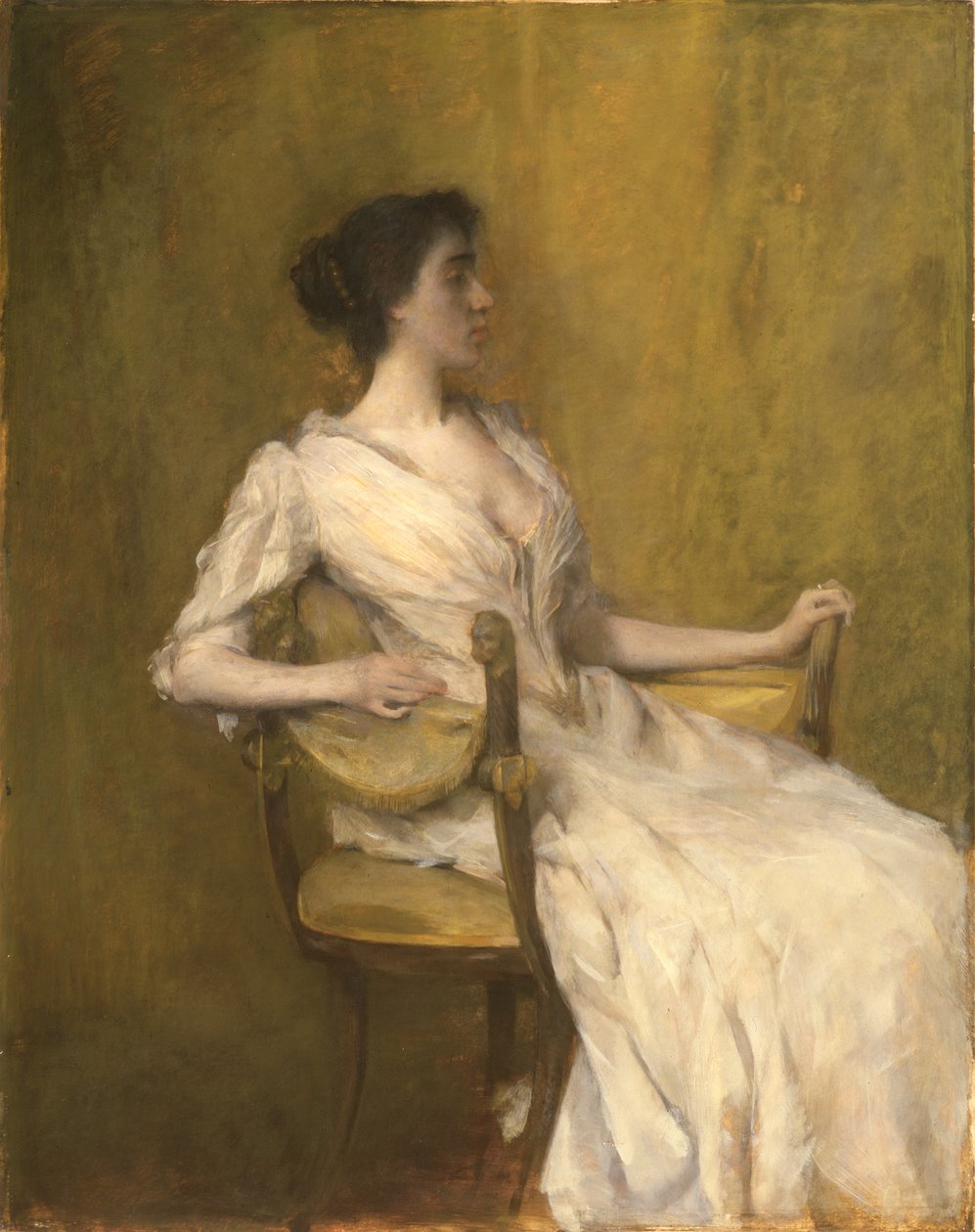 Nainen valkoisessa, noin 1901 (öljy paneelille) tekijältä Thomas Wilmer Dewing