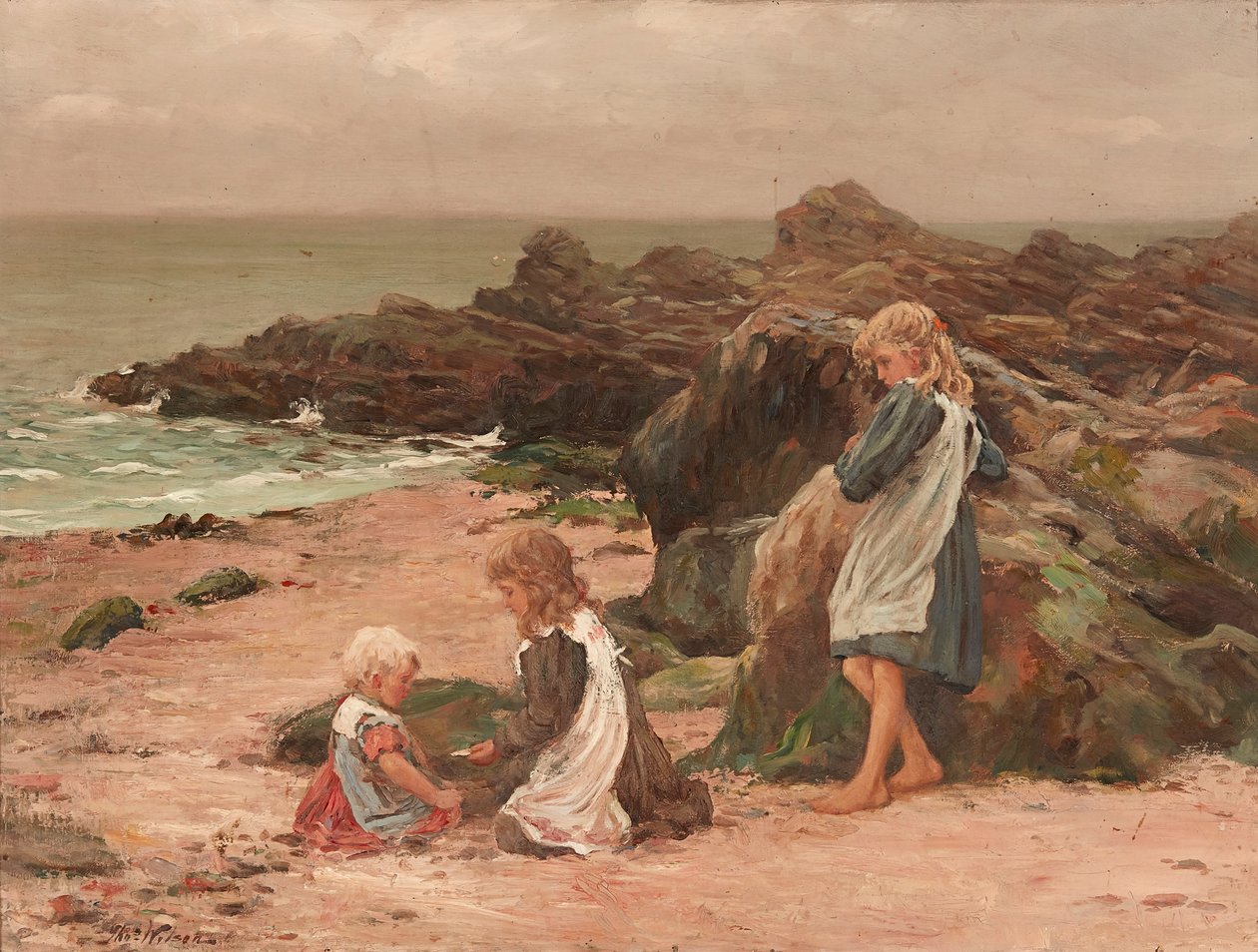 Lapset Rocky Beachillä (öljy kankaalle) tekijältä Thomas Wilson