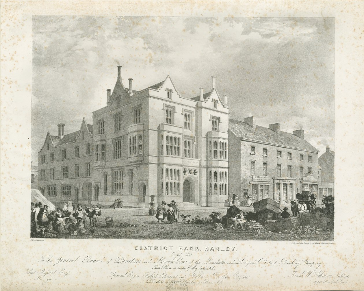 Hanley - District Bank: litografia, nd [?1833] (painettu) tekijältä Thomas Witlam Atkinson