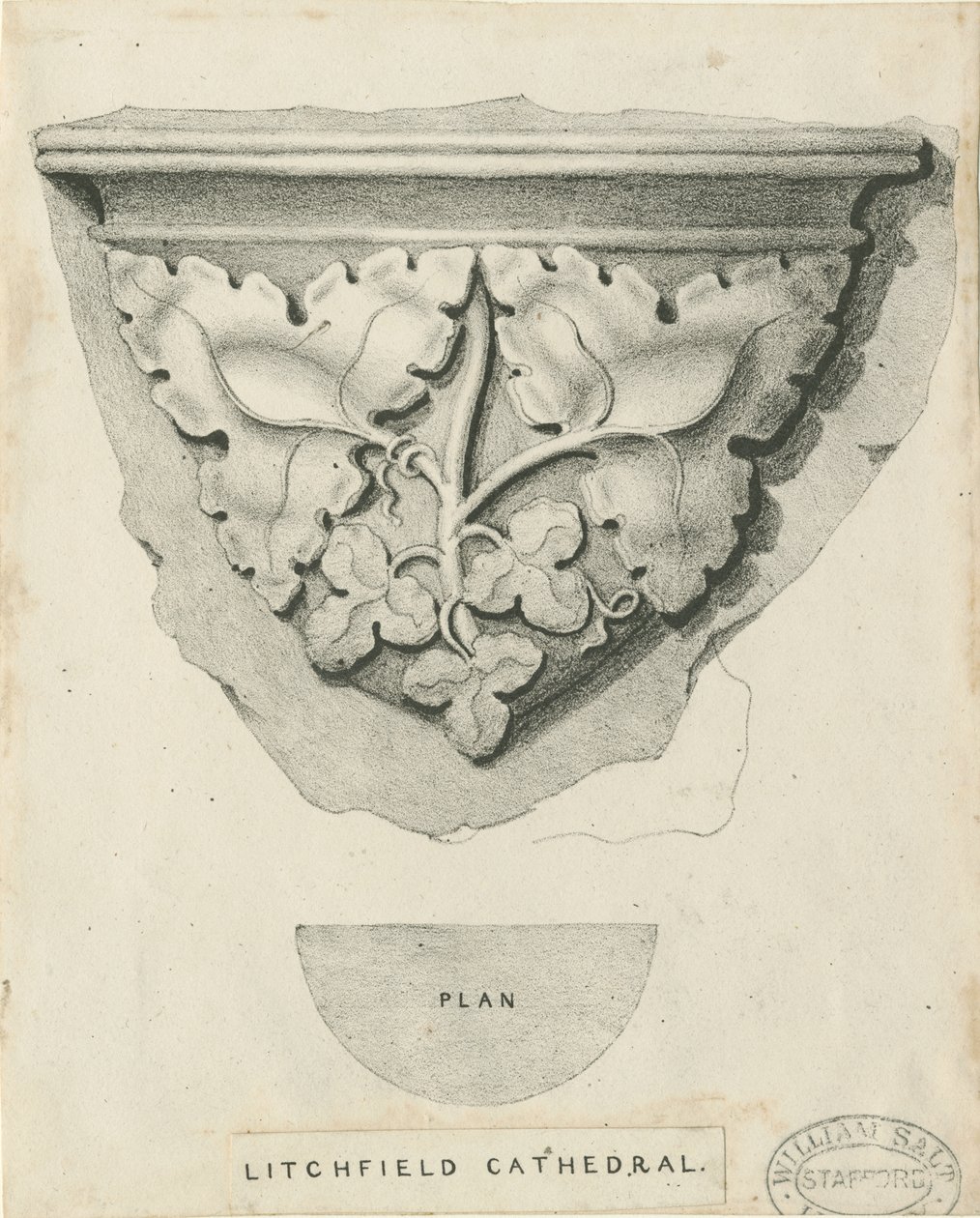 Lichfieldin katedraalin sisustus - veistetty lehdet: litografia ja [?1800-luku] (painettu) tekijältä Thomas Witlam Atkinson