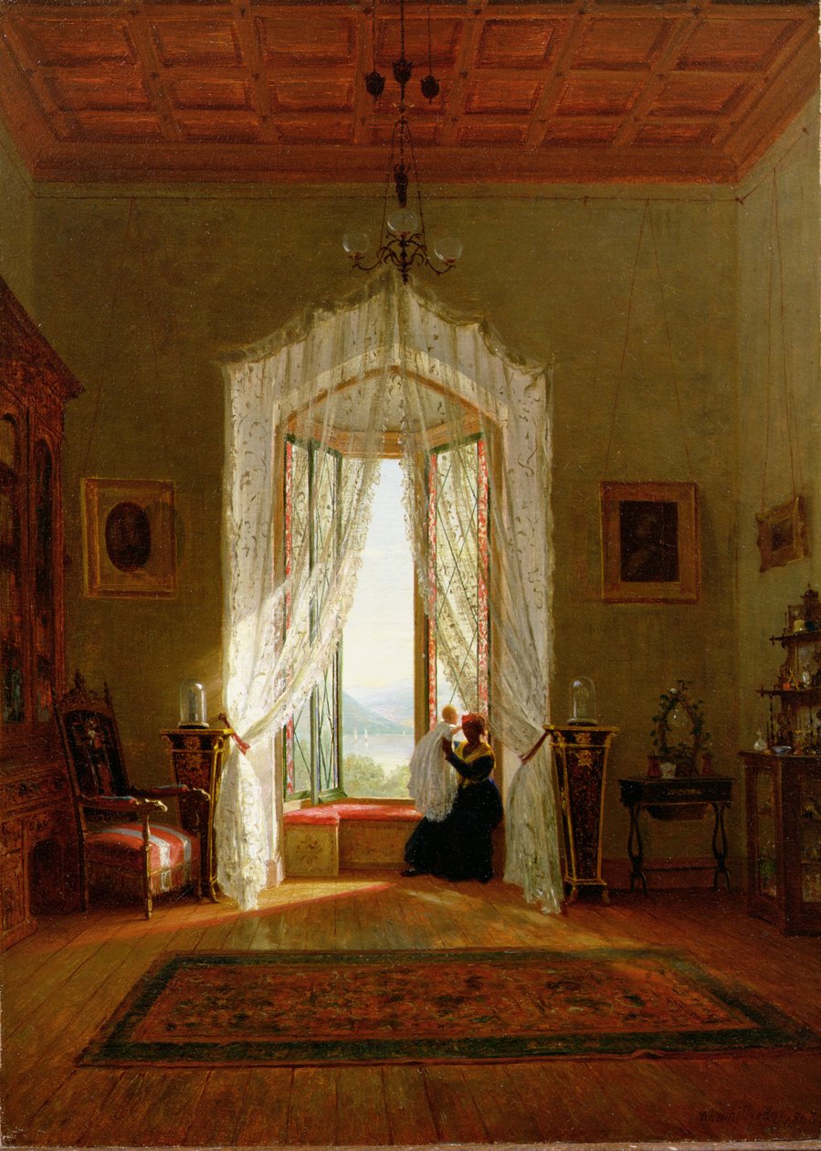 Ikkuna, talo joen rannalla tekijältä Thomas Worthington Whittredge