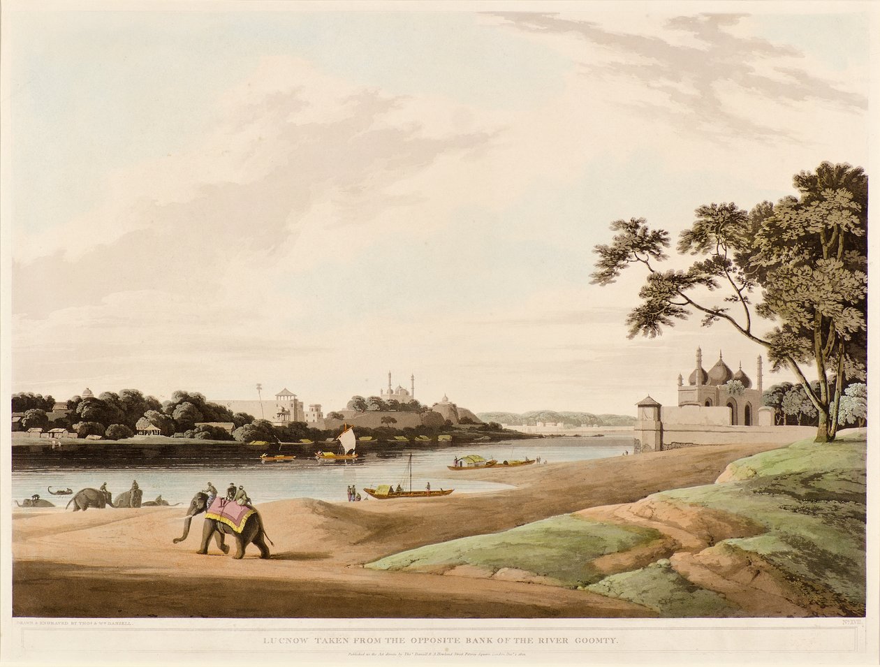 Lucknow otettu Goomty-joen vastakkaiselta rannalta tekijältä Thomas und William Daniell