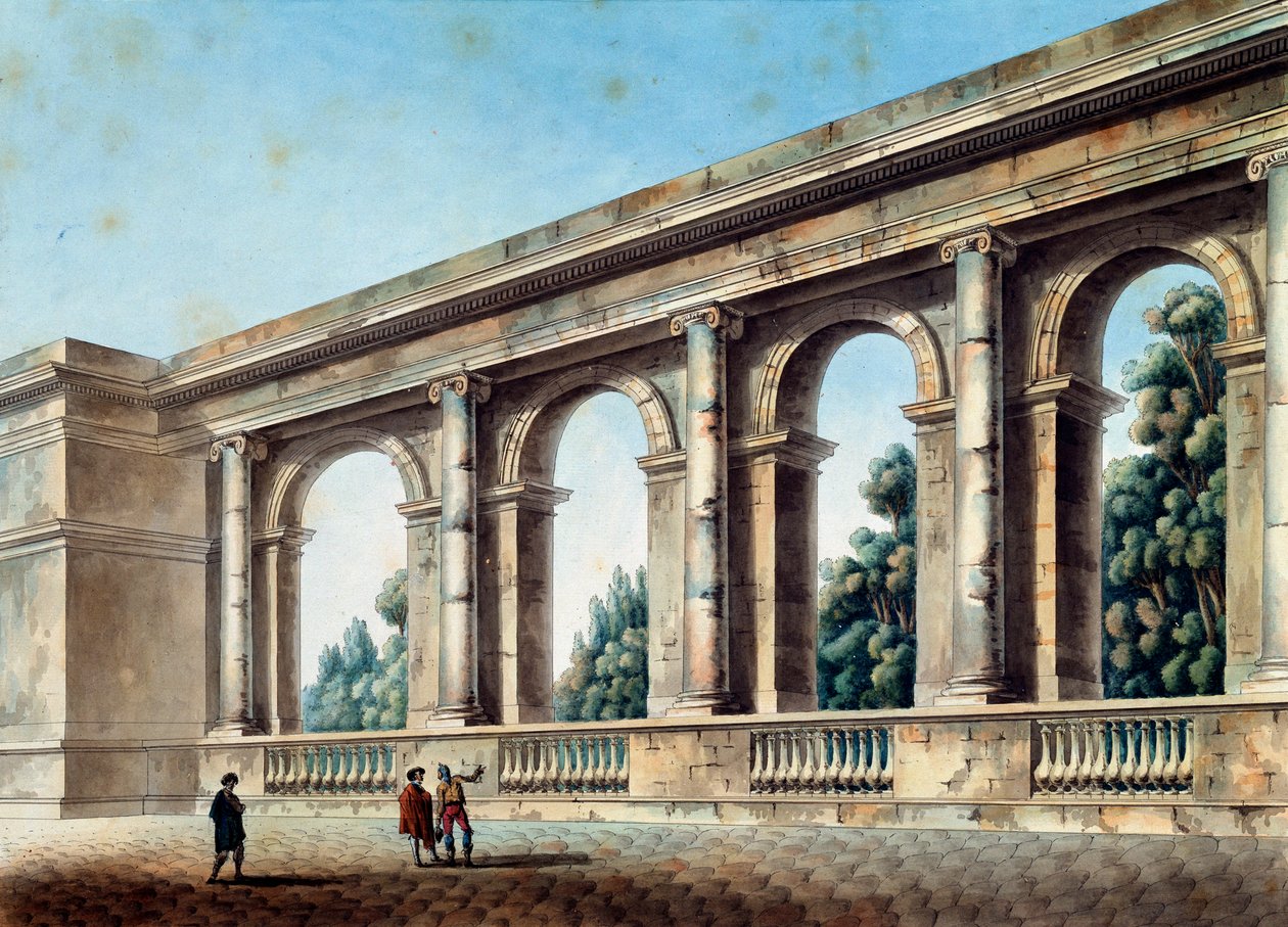 "Kaarisen gallerian näkymä", c1791-c1794 tekijältä Thomas de Thomon