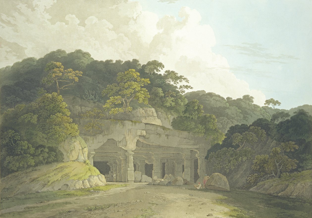 Entrance to the Elephanta Cave, levy 58 julkaisusta Oriental Scenery: Twenty Four Views in Hindoostan, julkaistu 1800 tekijältä Thomas und William Daniell