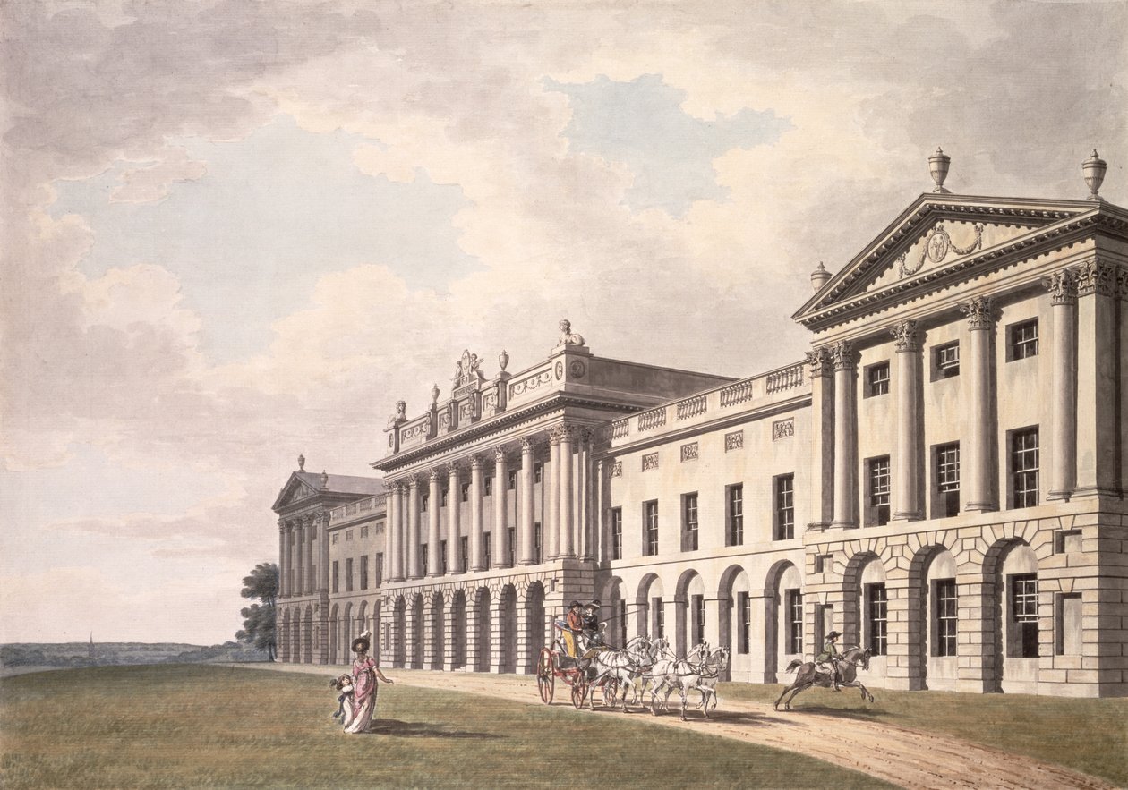 Näkymä Heveningham Halliin Suffolkissa, Sir Gerrard Vanneckin istuin, 1700-luku (kynä, muste ja wc paperilla) tekijältä Thomas van der Wilt