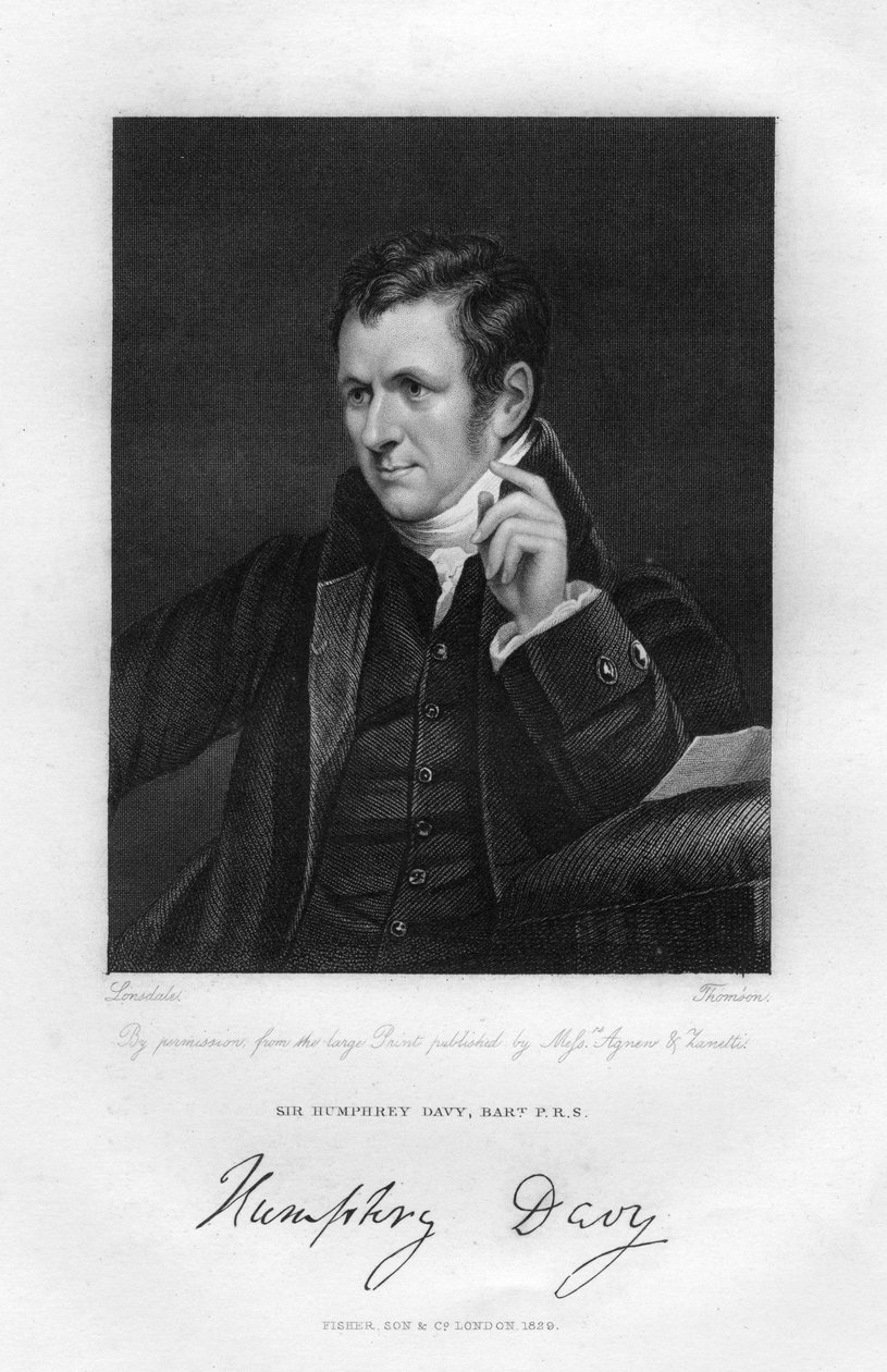 Sir Humphry Davy 1778-1829, englantilainen kemisti ja fyysikko, 1800-luku. tekijältä Thompson