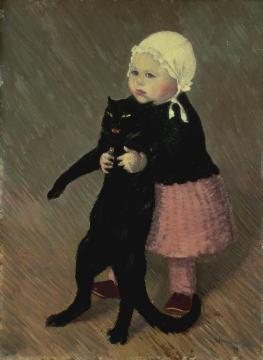 Pieni tyttö kissan kanssa, 1889 tekijältä Théophile Alexandre Steinlen