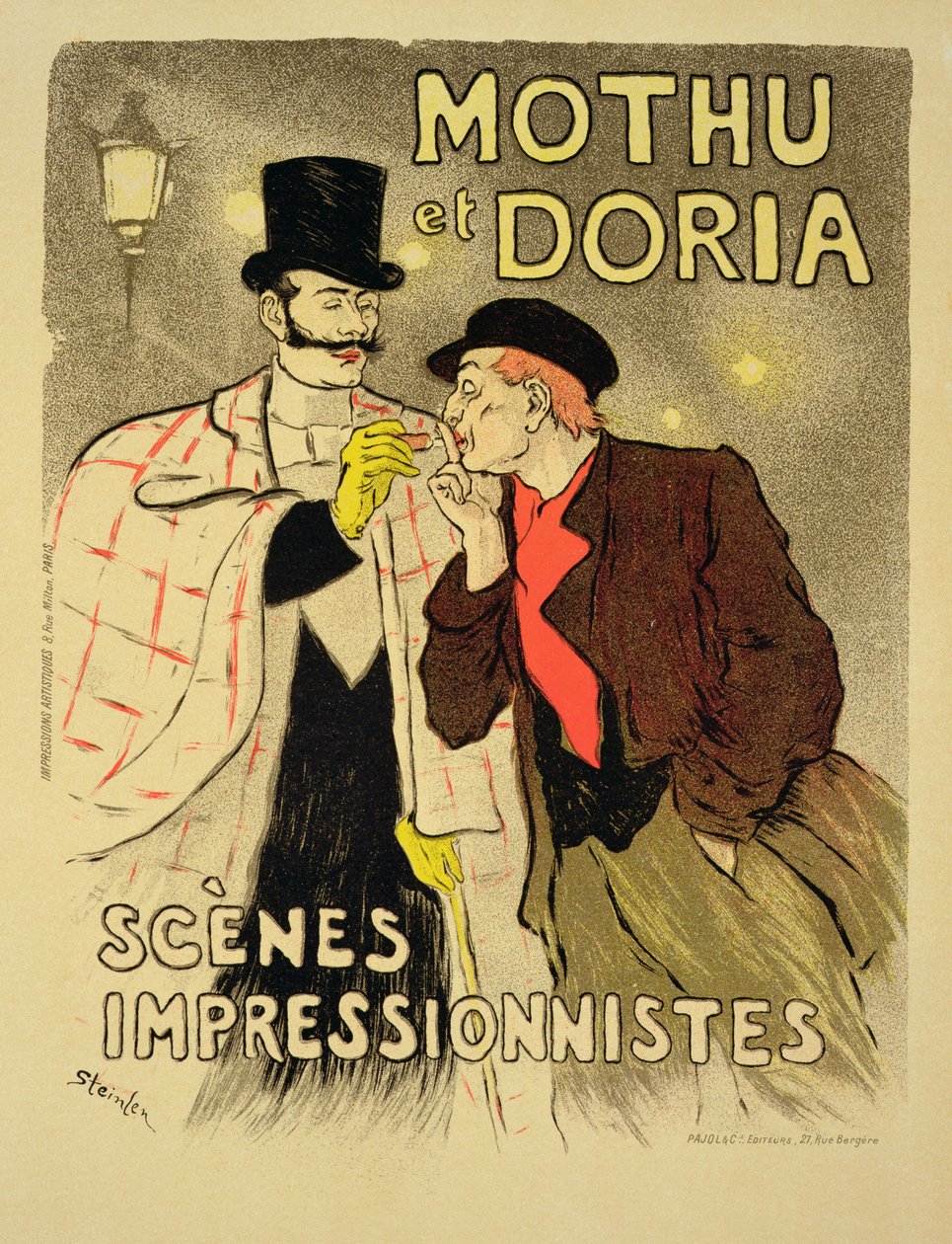 Jäljennös julisteesta, joka mainostaa "Mothua ja Doriaa" impressionistisissa kohtauksissa, 1893 tekijältä Théophile Alexandre Steinlen