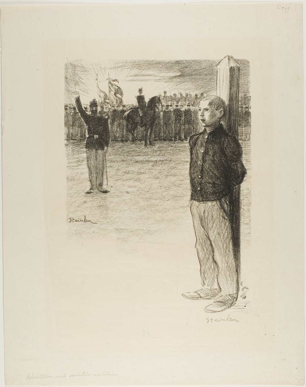 Siviilikuntoutus ja sotilaallinen teloitus tekijältä Théophile Alexandre Pierre Steinlen