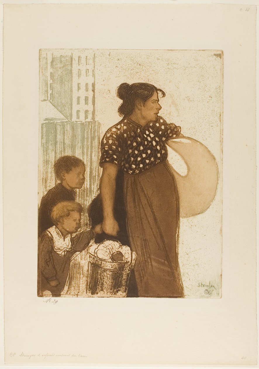 Kotiäiti ja lapset palaavat pesulasta tekijältä Théophile Alexandre Pierre Steinlen
