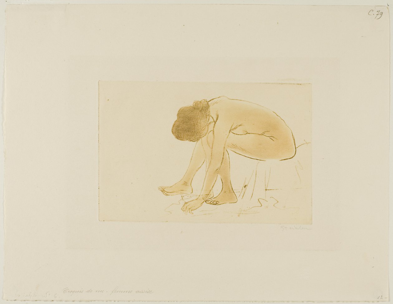 Istuva nainen pyyhkii jalkojaan tekijältä Théophile Alexandre Pierre Steinlen