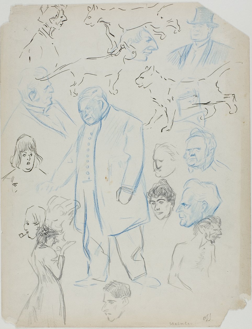 Luonnosarkki: Luonnosarkki: Miehet, naiset ja kissat (etusivu); Luonnosarkki: Miehiä, naisia ja kissoja (etusivu): Miehet ja naiset (kääntöpuoli) tekijältä Théophile Alexandre Pierre Steinlen