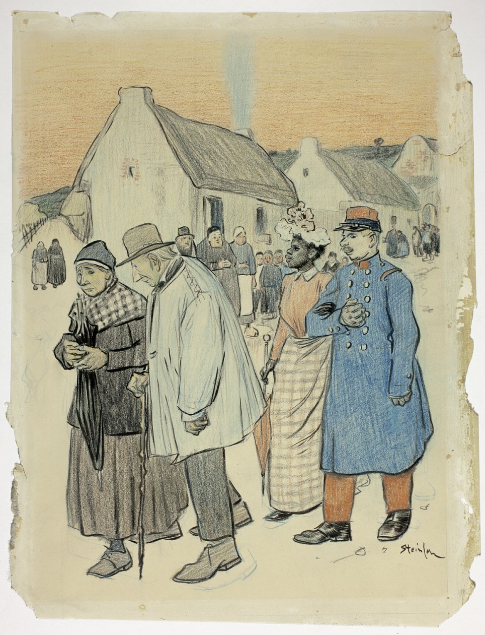 Katukohtaus, jossa on kaksi pariskuntaa tekijältä Théophile Alexandre Pierre Steinlen