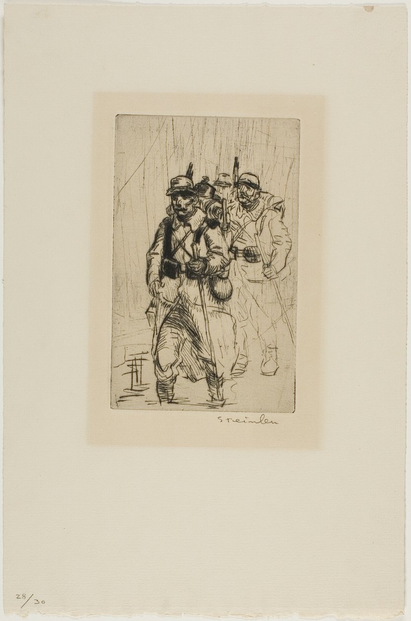 Kolme sotilasta kävelee tekijältä Théophile Alexandre Pierre Steinlen