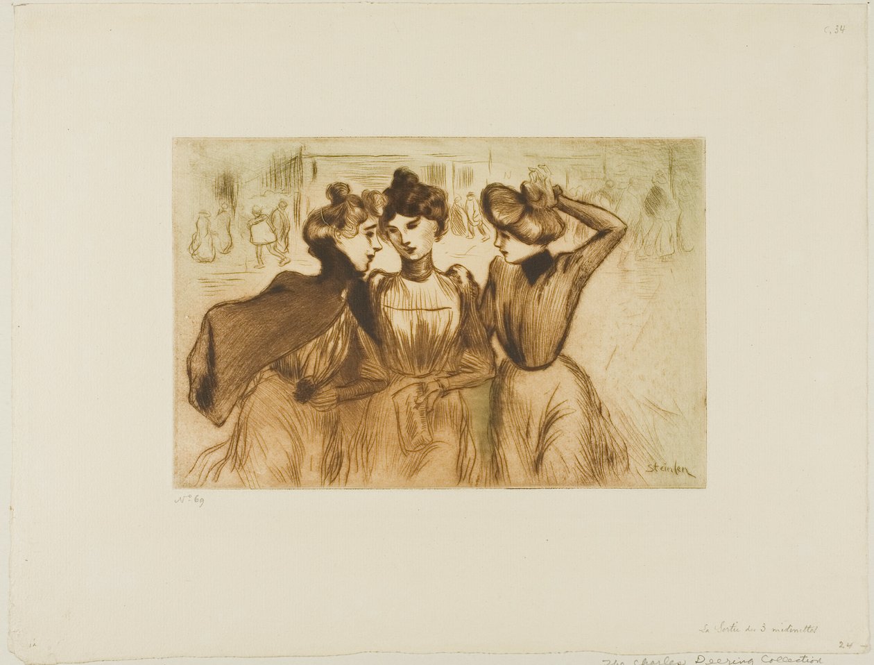 Kolme työssä käyvää tyttöä lounaalla tekijältä Théophile Alexandre Pierre Steinlen