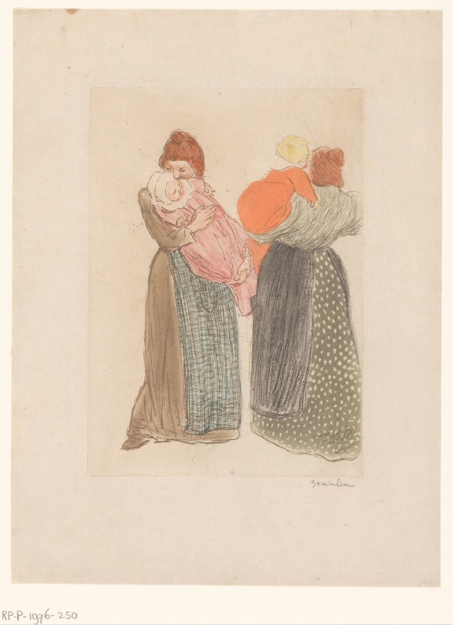 Kaksi äitiä lasten kanssa Les deux meres tekijältä Théophile Alexandre Steinlen (signed by artist)
