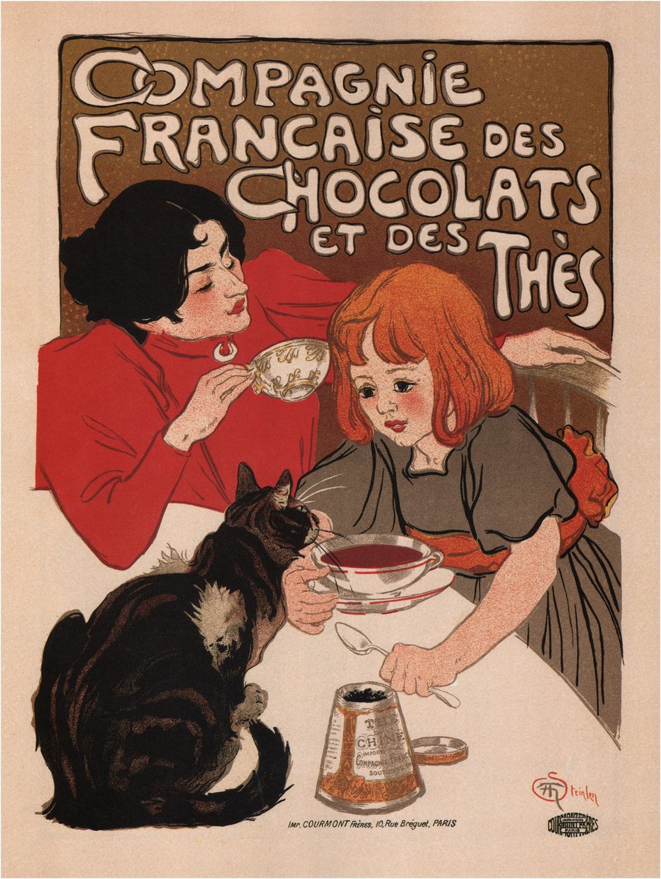 Ranskalaisen suklaa- ja teeyhtiön juliste, 1895 tekijältä Théophile Alexandre Steinlen