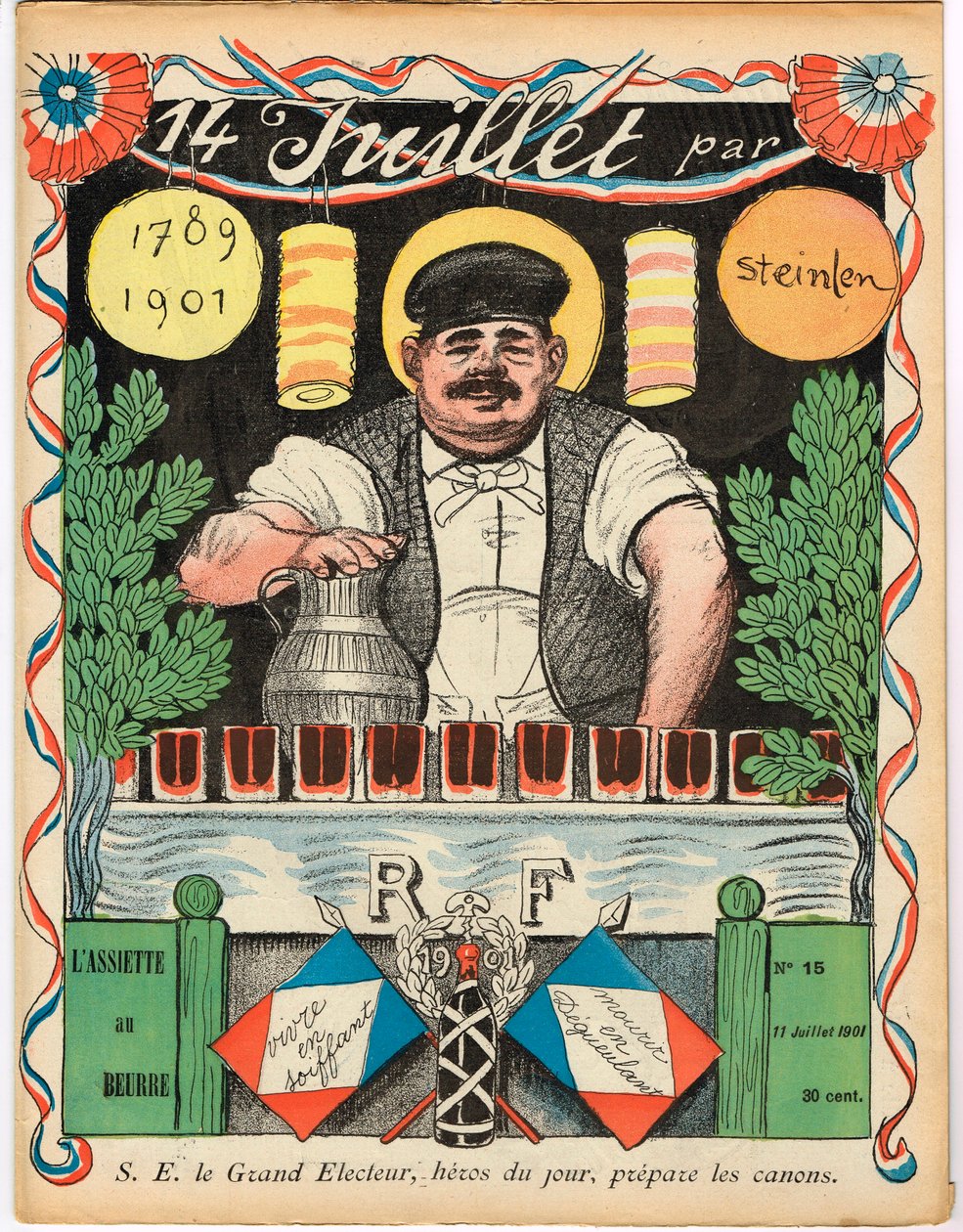 Kansi "" The Butter Plate" -kirjasta, satiirinen väreissä tekijältä Théophile Alexandre Steinlen