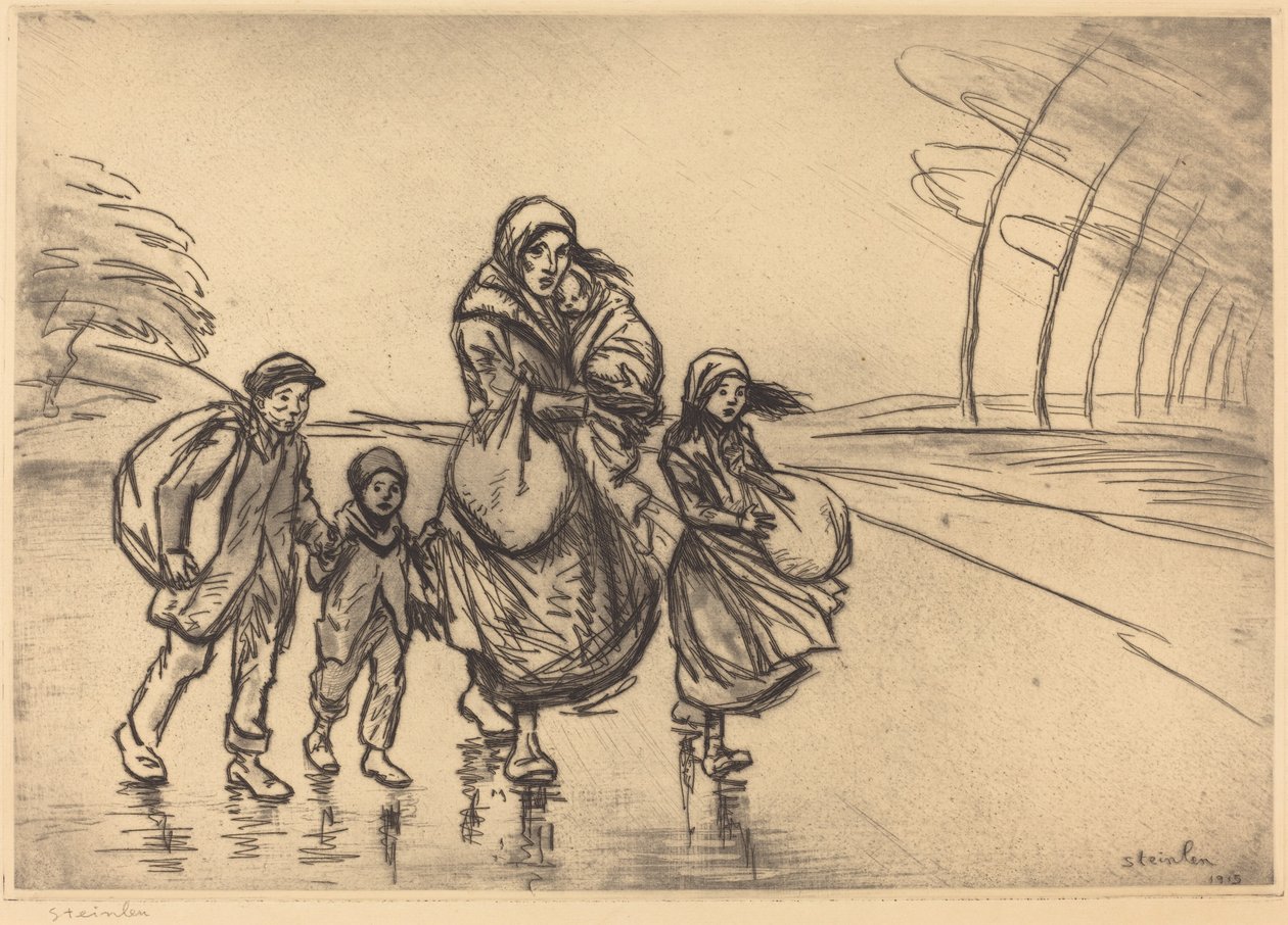 Sateessa: Äiti ja lapset tekijältä Théophile Alexandre Steinlen