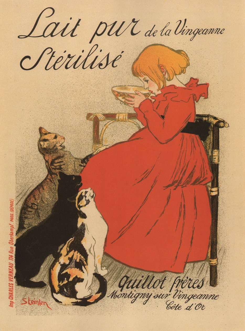 Puhdasta steriloitua maitoa Vingeanne-julisteesta, 1890-luku tekijältä Théophile Alexandre Steinlen