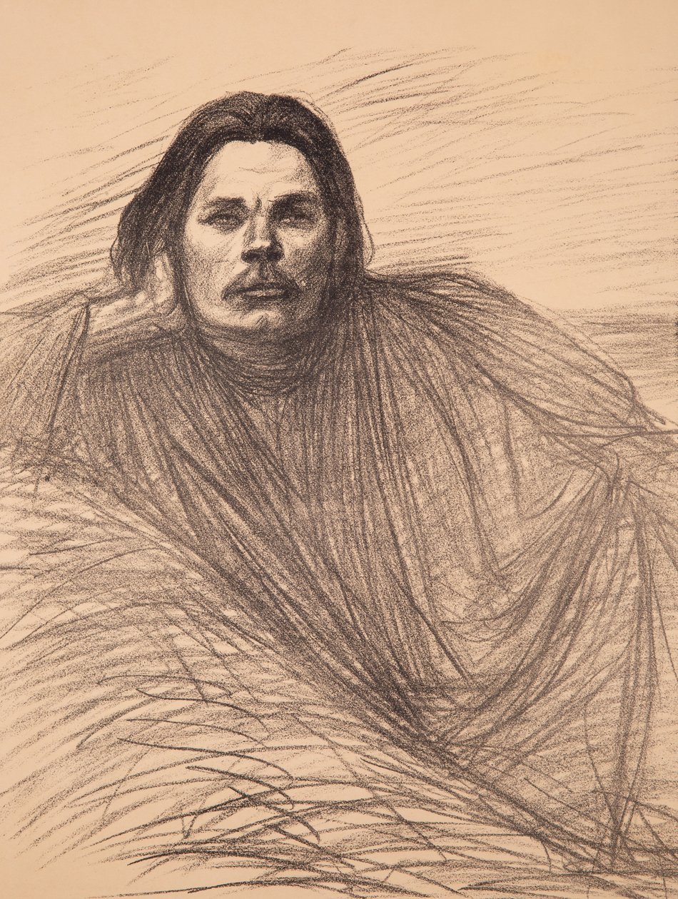 Kirjailija Maksim Gorkin muotokuva 1868-1939, noin 1894. tekijältä Théophile Alexandre Steinlen