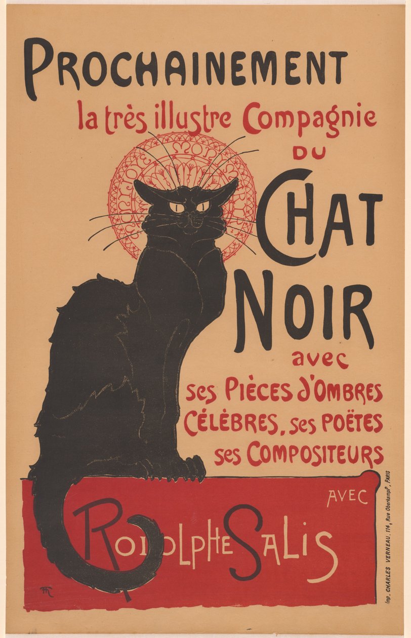 Pian erittäin kuuluisa Compagnie du Chat Noir (juliste mustan kissan seuralle) tekijältä Théophile Alexandre Steinlen