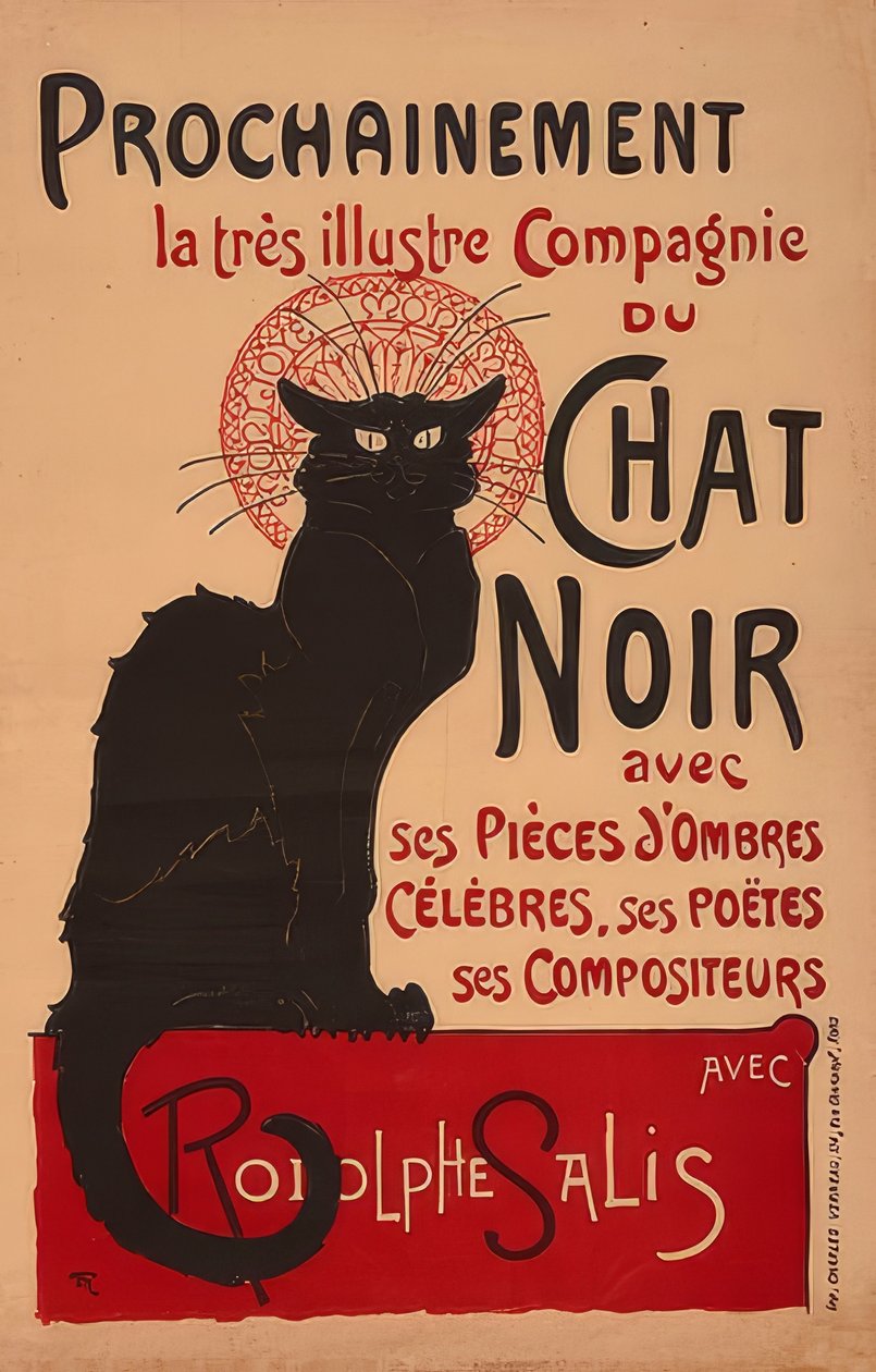 Pian erittäin maineikas Compagnie du Chat Noir Rodolphe Salisin (2. Fassung) kanssa. Ranska, 1896, Imp. Charles Verneau, Pariisi tekijältä Théophile Alexandre Steinlen