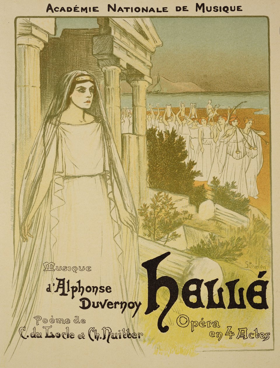 Jäljennös julisteesta, joka mainostaa Academie Nationale de Musiquen esittämää oopperaa "Helle", 1896 tekijältä Théophile Alexandre Steinlen