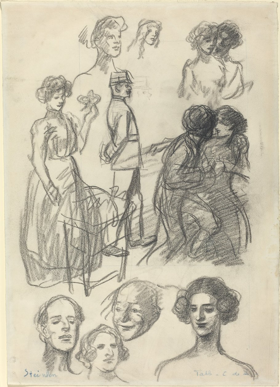 Luonnoksia ystäville penkillä, 1800-luvun loppu - 1900-luvun alku. tekijältä Théophile Alexandre Steinlen
