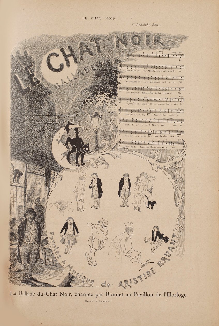 Tarina kuuluisasta kabareesta Le Chat Noir, Le Chat Noir -lehti, 1884. tekijältä Théophile Alexandre Steinlen
