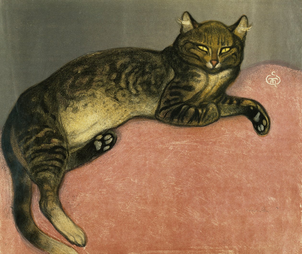 Kesä, kissa kaiteella; Kesä, Kissa kaiteen päällä, 1909 tekijältä Théophile Alexandre Steinlen