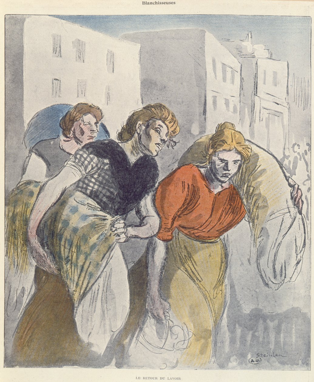 Pesunaiset palaavat pesutalosta, 1800-luvun loppu tekijältä Théophile Alexandre Steinlen