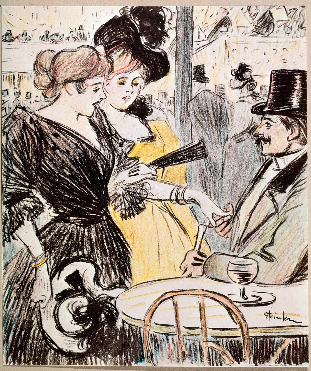 Kahvilan konsertti. (Piirustus, 1800-luvun loppu) tekijältä Théophile Alexandre Steinlen